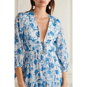 NWOT Borgo de Nor Faustine Floral Cotton Silk Voile Midi Dress - Chinoiserie